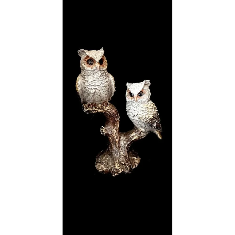 Long Earred Snow Owls Perched On Branches Glittery Christmas Home Decor Set Of 2